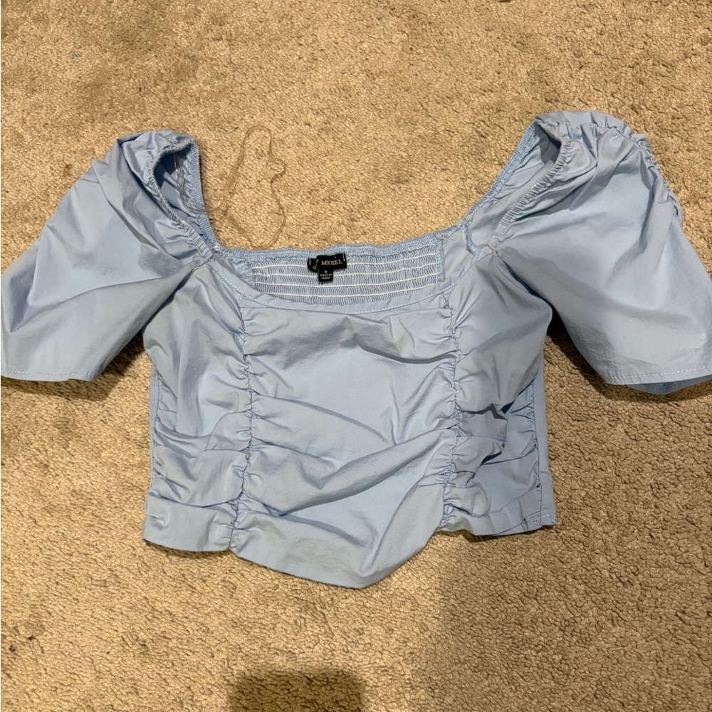 SHEIN Blue Puff Sleeve Crop Top